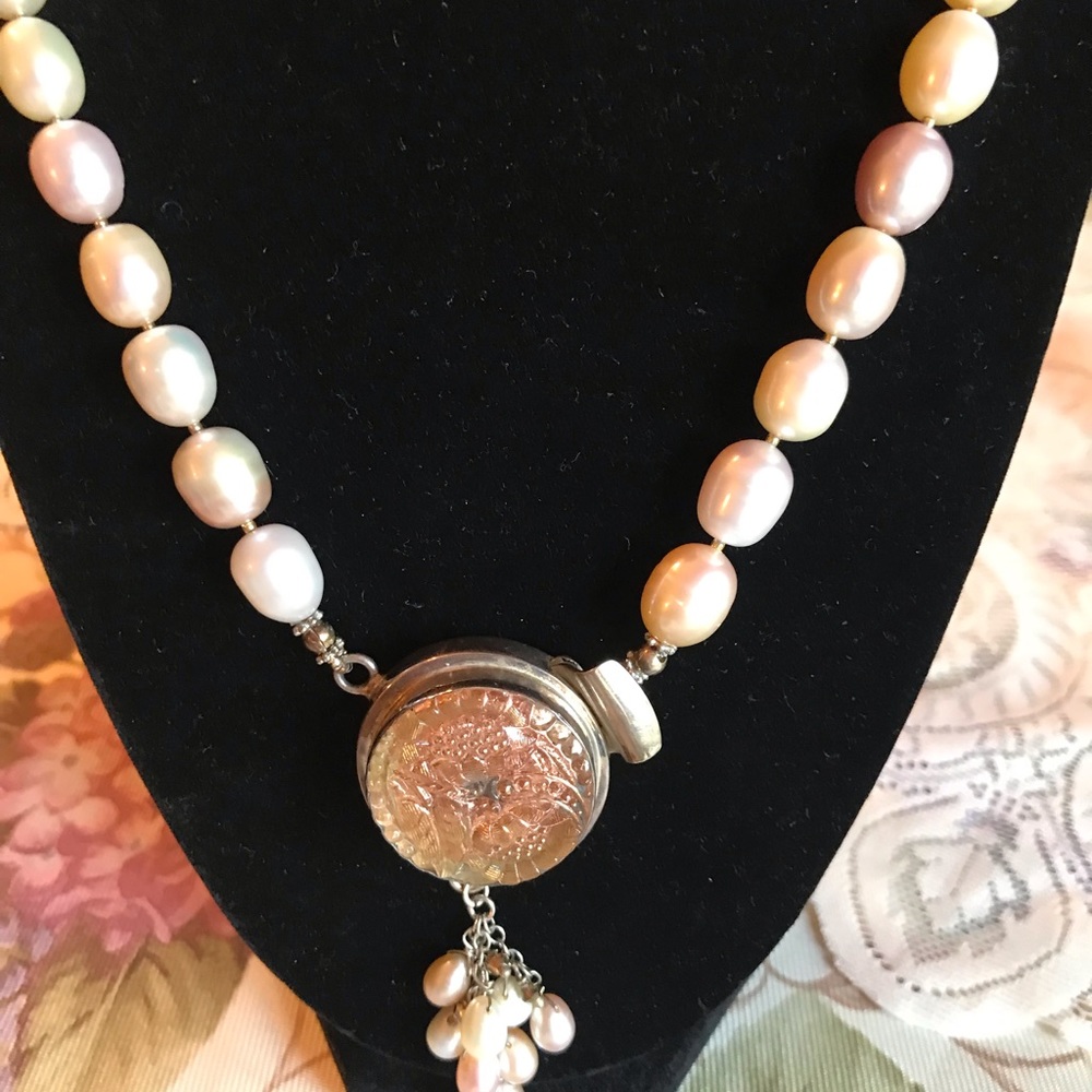 STERLING CLASP SINGLE STRAND OF LARGE GLASS PEARLS - Picture 9 of 14